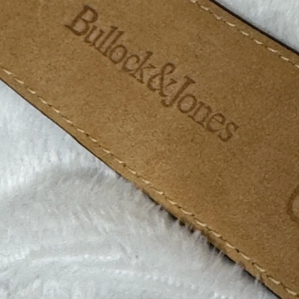 Bullock &‎ Jones Mens Tan Leather Belt Silver Buckle Sz 40 Contrast Stitching